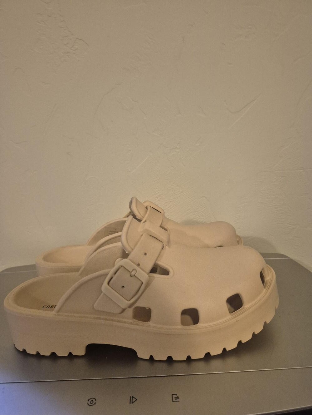 Free People Chunky Beige Clog Sandal with Buckle